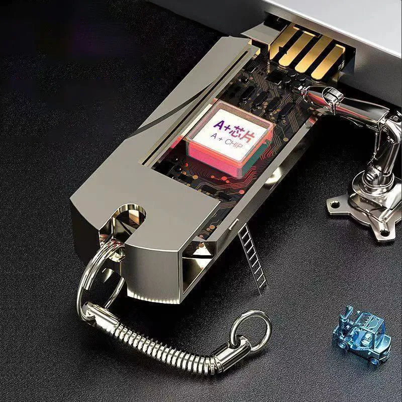 32GB metal USB flash drive with rotating connector in black and grey, mini size 4.2cm