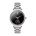 AK38 ladies smart watch with stainless steel Milanese mesh band and 1.09-inch colour screen displaying time.