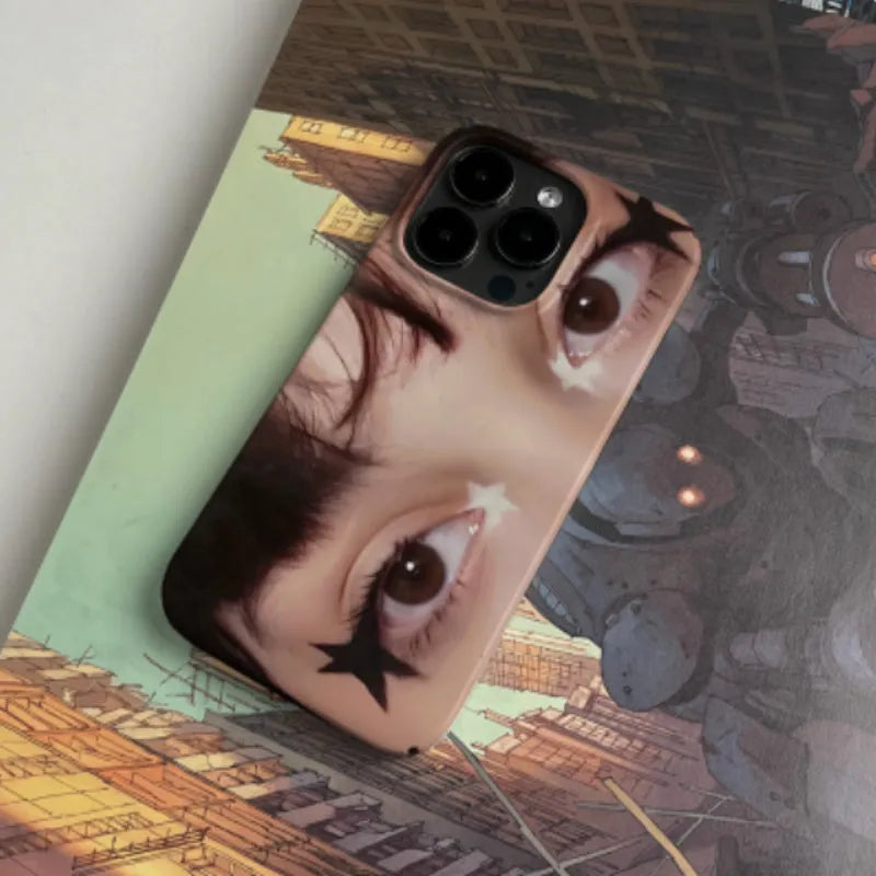 Cartoon mobile phone case in frosted hard shell finish with large hole cutouts for iPhone model