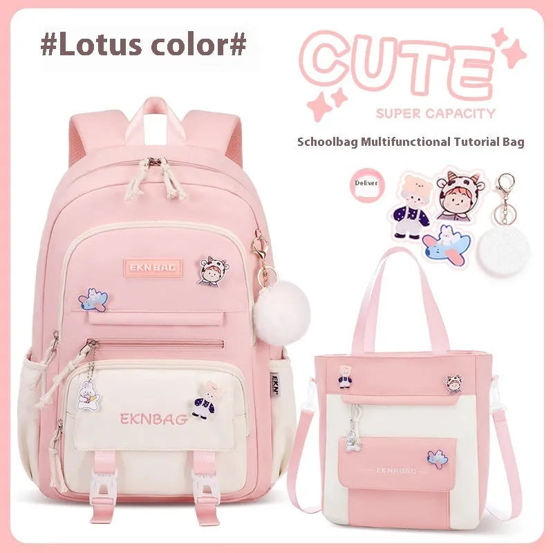Girls waterproof school backpack in pink colour with curved shoulder straps and spine protection features