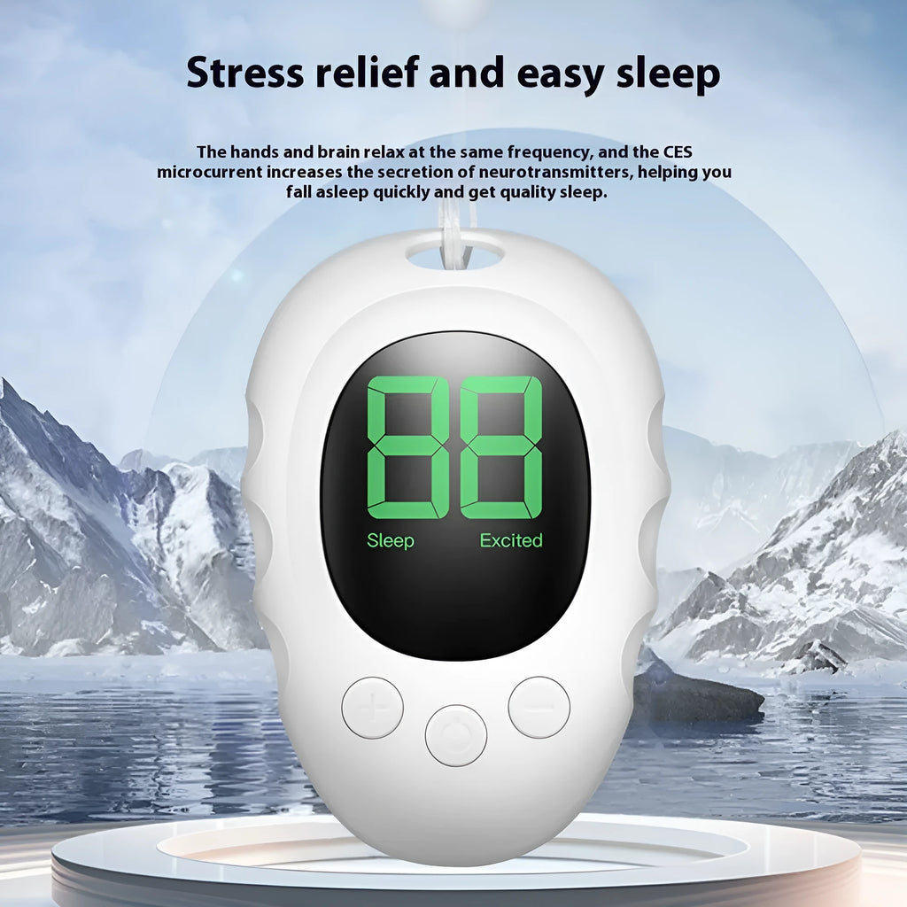Handheld silicone sleep aid grip device with remote control in black, green, or white colour.