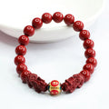 Purple gold sand cinnabar women's bracelet with double Pixiu carving, 8mm diameter