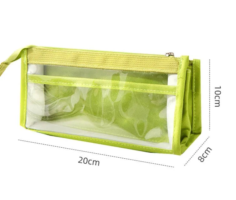 Large capacity transparent canvas pen bag with six-layer layout in Smoked Coat Purple for primary school stationery