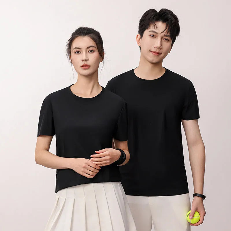 Men's slim fit ice silk t-shirt in solid colour with short sleeves, shown in apple green
