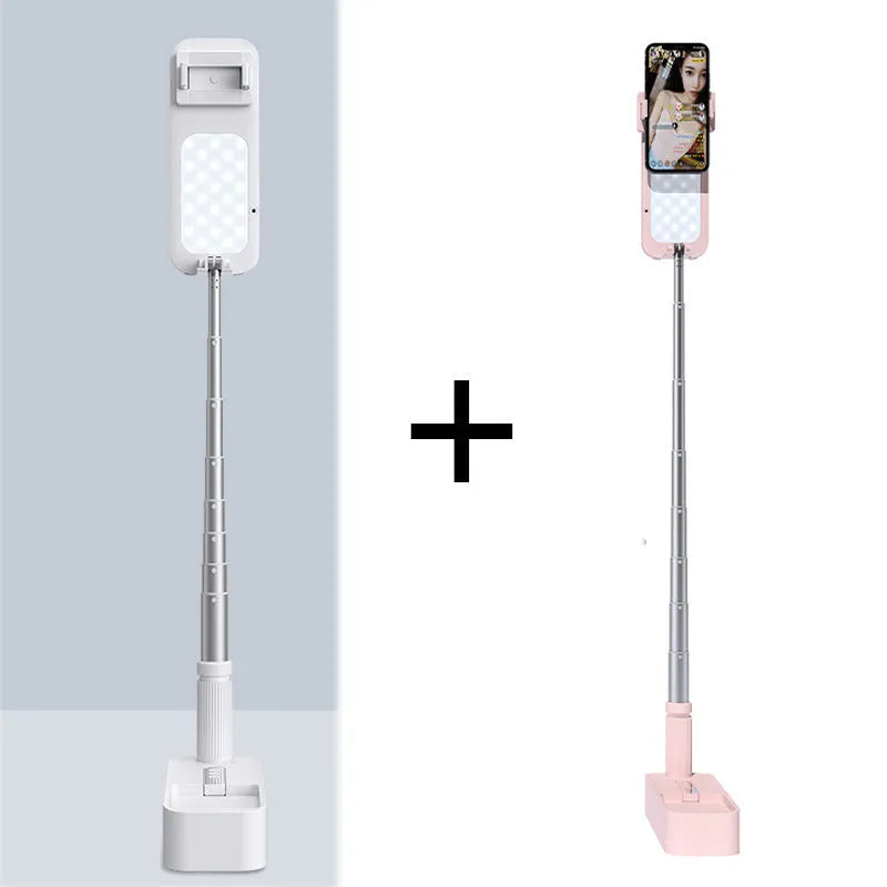 Floor-standing LED fill light bracket with telescopic design for mobile phone live broadcasts