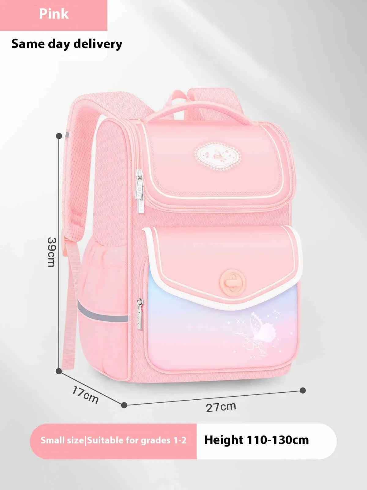 Girls' waterproof Oxford cloth school backpack in pink, purple, or green colours for primary students aged 3-6
