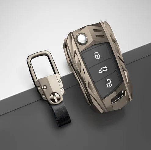 Metal mecha golf auto key shell protective cover in silver colour with buckle option