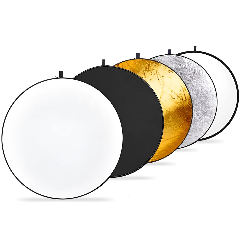 5-in-1 folding reflector 110cm with gold silver white black and soft-light surfaces for studio fill light
