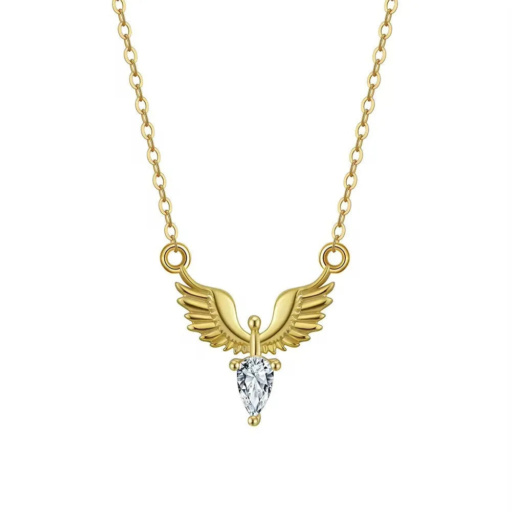 Close-up of an adjustable sterling silver necklace with an eagle pendant on an O-ring chain, showing white gold and yellow gold colour options.