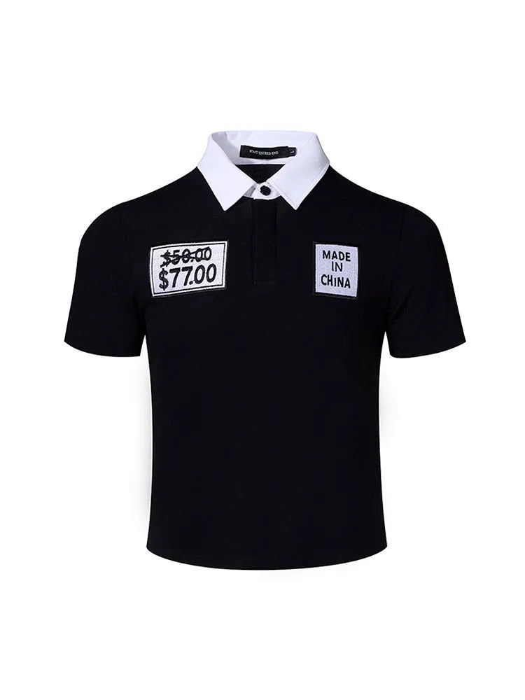 Black slim fit men's polo shirt with embroidery detail and short sleeves for summer wear