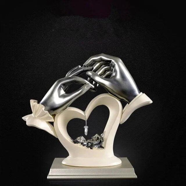 Heart-shaped resin figurine 28 cm tall in beige finish with crystal-like surface