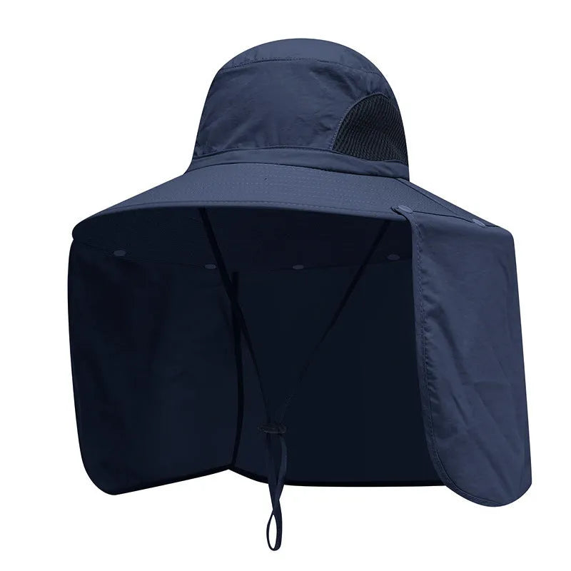 Nylon fisherman hat with neck sun protection flap in camouflage pattern