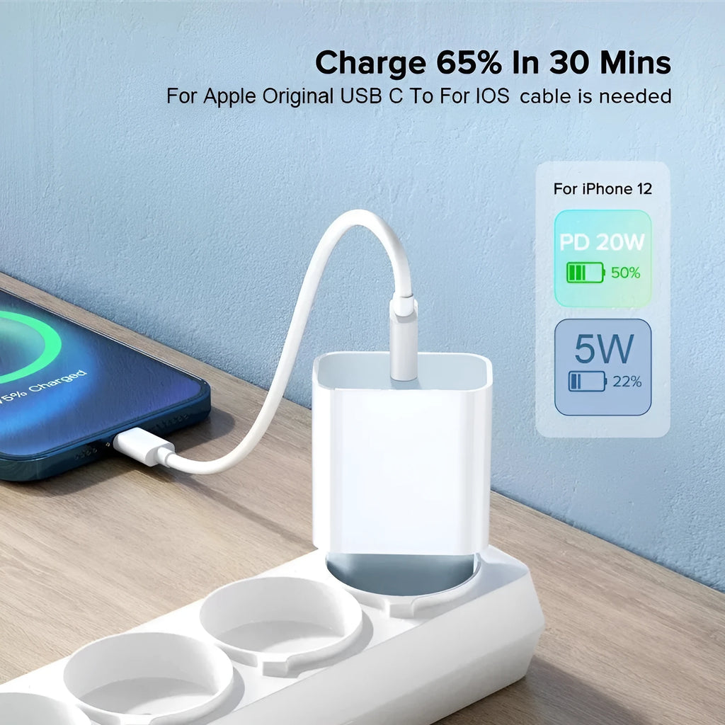 White 20W wall charger with a single Type-C port.