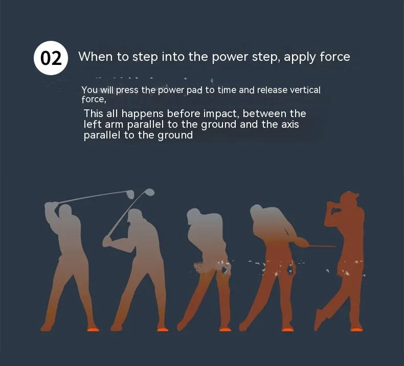 Orange golf centre of gravity training mat on practice surface