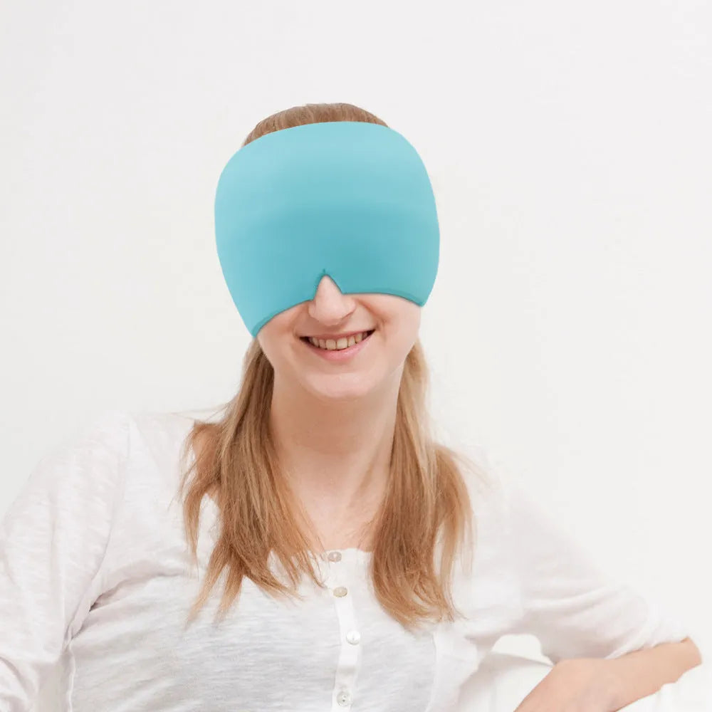 Black ice gel headache relief eye mask shown on a white background.
