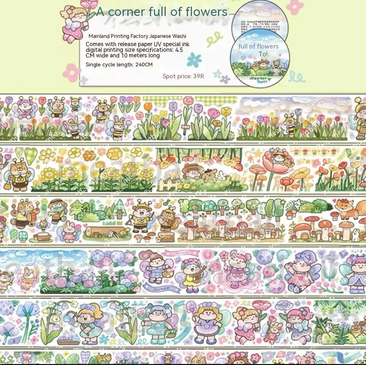 Cute cartoon character decorative sticker on Japanese paper for packaging.
