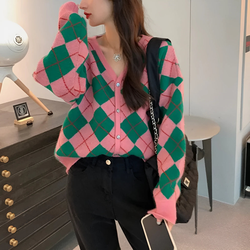 Japanese Korean casual cardigan in macaron colours - pink, green, black, khaki acrylic knit coat