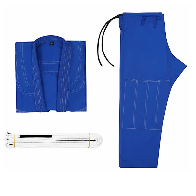 Thin cotton blend Brazilian Jiu-Jitsu gi set showing jacket and trousers in one of five colour options.