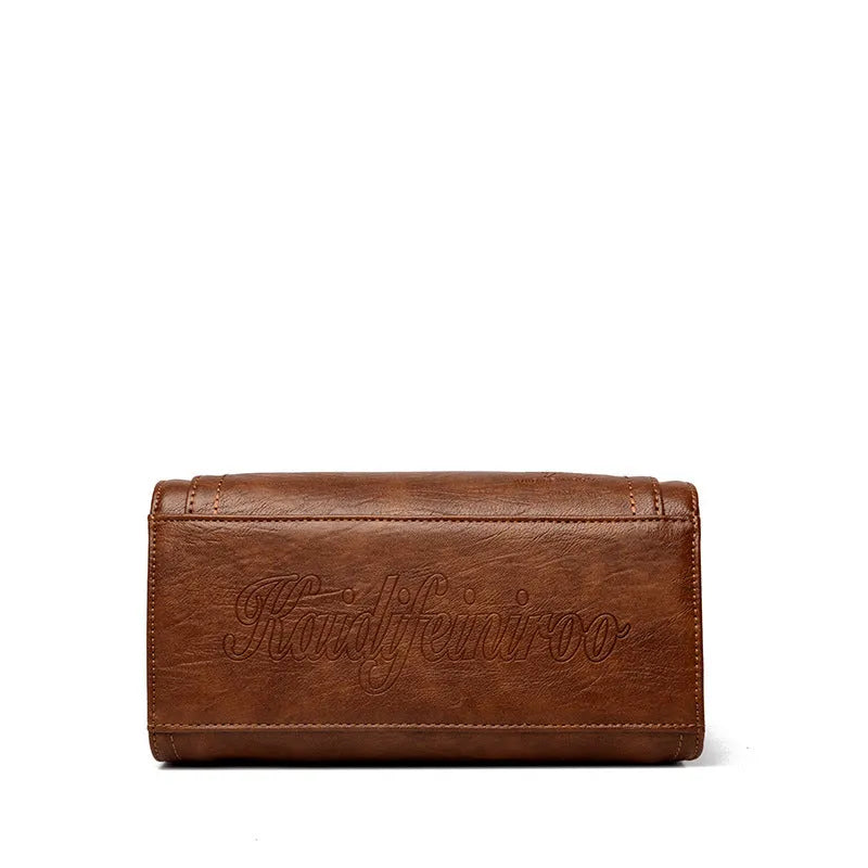 A soft PU leather women's one-shoulder crossbody bag in a horizontal square shape with retro styling.
