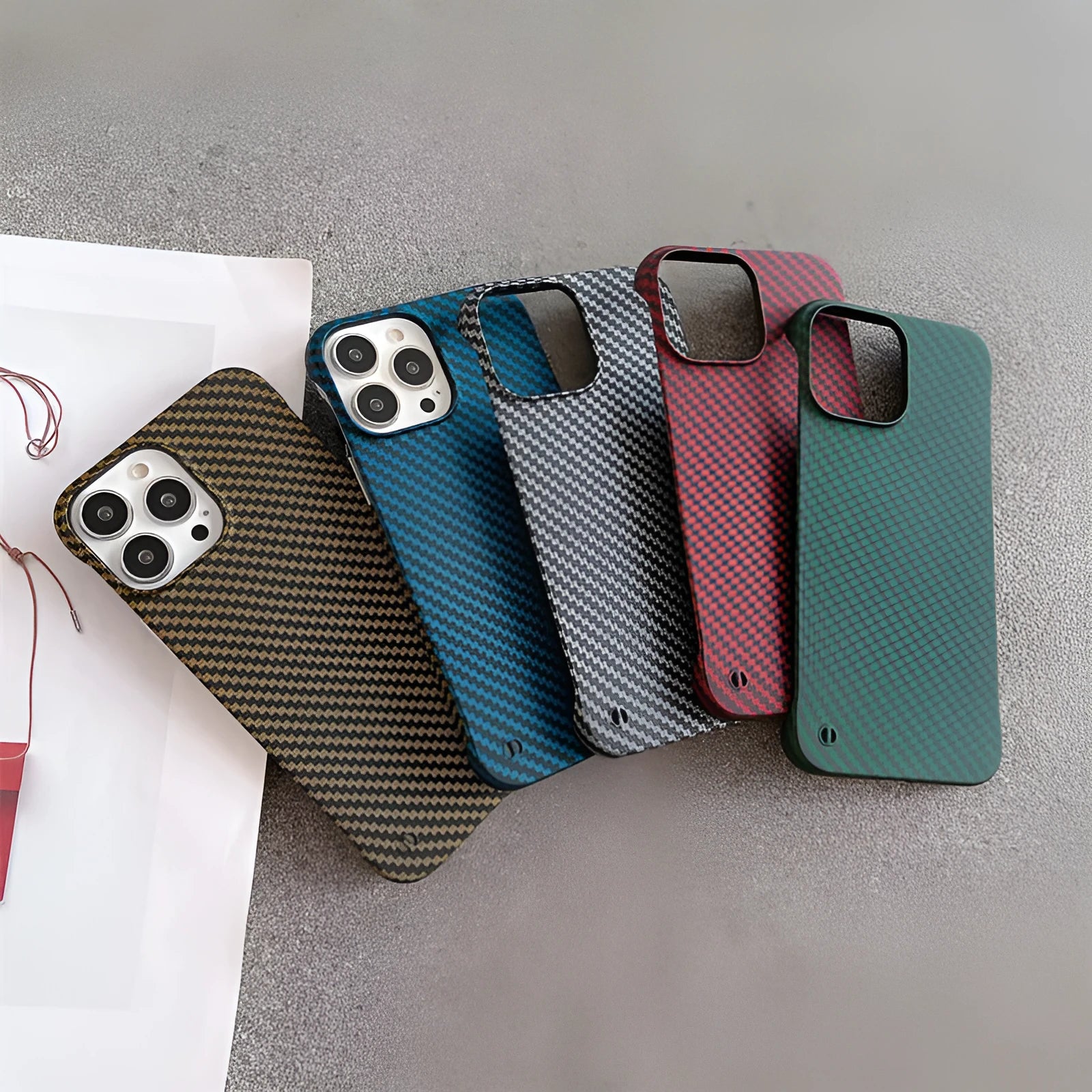 Frameless carbon fibre pattern hard shell phone case with bracket, plaid design, compatible with iPhone 12-16