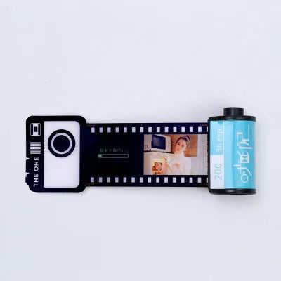 Wooden memory film photo storage album box with tote bag in yellow, pink, or blue.