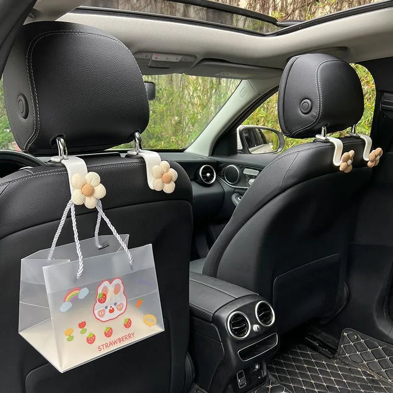 Khaki flower design plastic car seat hook for storage behind headrests