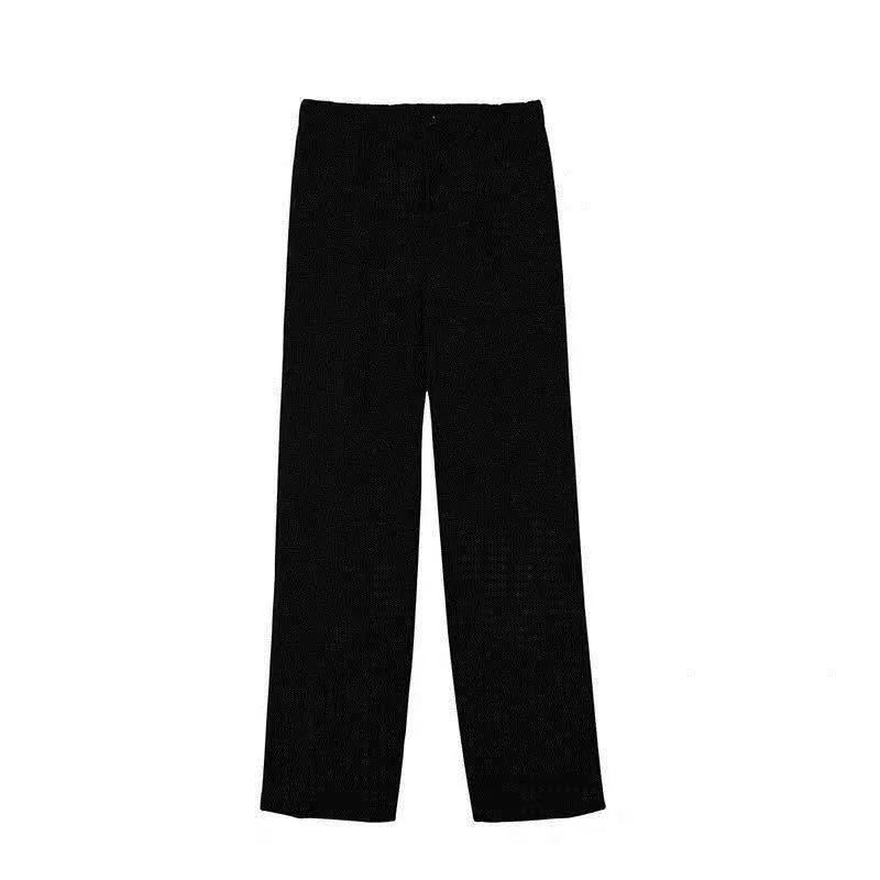 Loose wide-leg draping trousers in polyester, straight-leg cut, black grey khaki, sizes S to 3XL