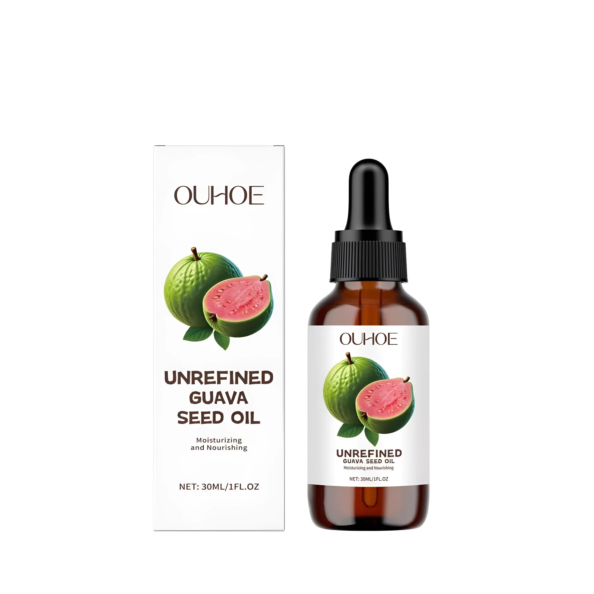 30ml bottle of Guava Seed Oil serum with a dropper for skincare application.