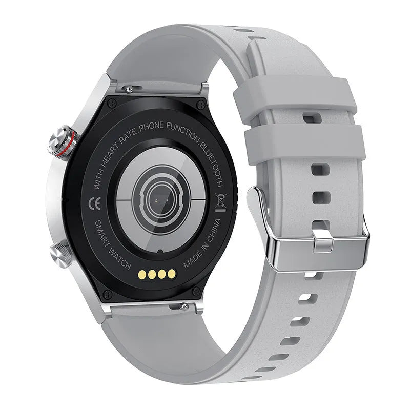 Black and silver smart sports watch with silicone band and 1.28-inch screen