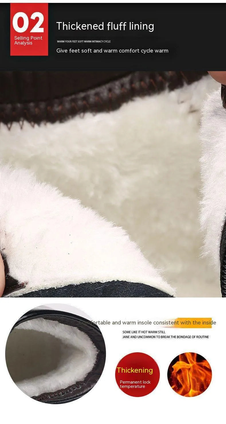 Winter real leather fleece lining men's casual cotton shoes black colour with rubber sole