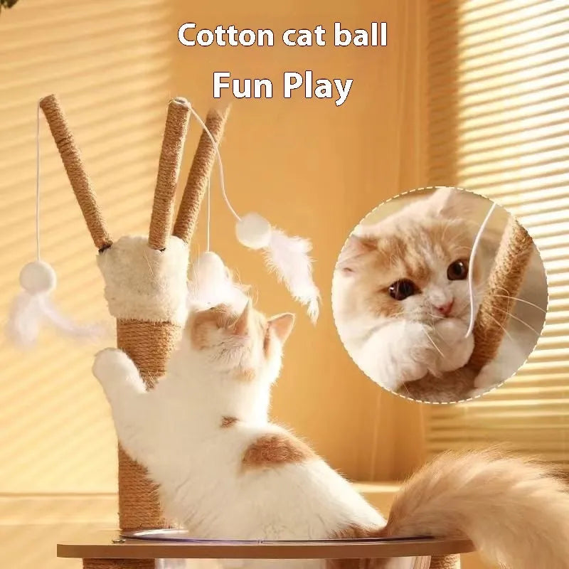Wooden cat climbing frame with space capsule hideaway in luxury finish