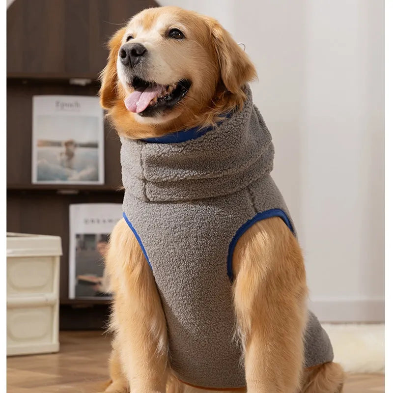 Sherpa fabric pet vest in beige with bear pattern, for large dogs, high collar, available sizes 3XL to 8XL