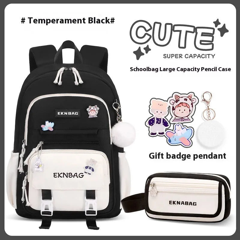 Girls waterproof school backpack in pink colour with curved shoulder straps and spine protection features