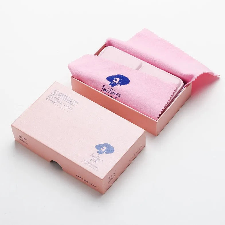 Set of pearlescent solid watercolour paint pans showing shimmering colours, available in 12 or 24 colour options.