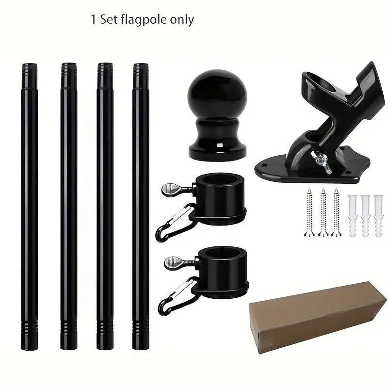 6ft five-section stainless steel wall hanging flagpole in black outdoor