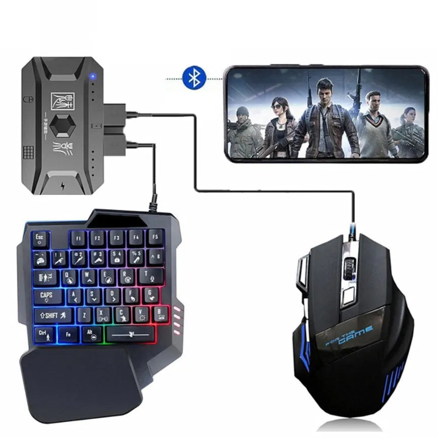 Grey ABS plastic mobile gaming converter set with keyboard and mouse throne for USB connection