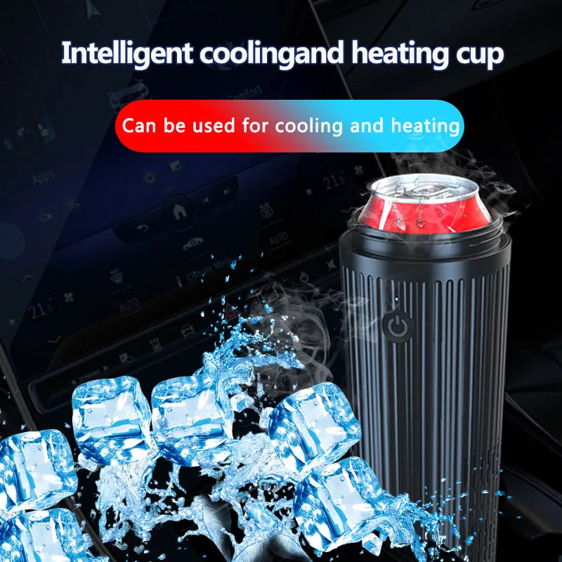 Black 36W car-mounted smart heating and cooling cup with 12V plug, size 111x96x235mm
