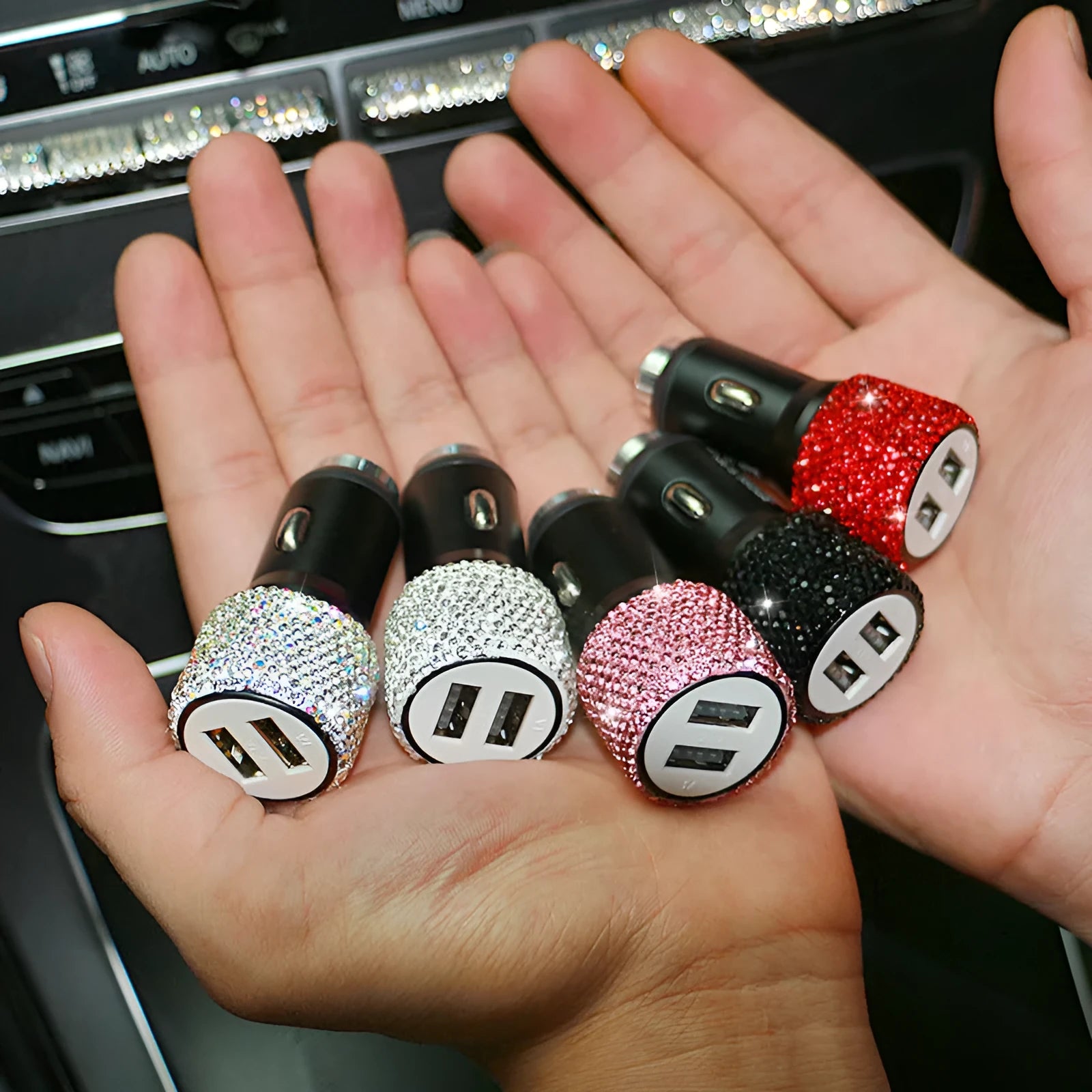 Diamond crystal decorative car charger for 12V/24V cigarette lighter socket with USB port