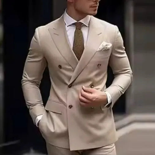 Men's slim fit cotton blend polyester two-piece business suit in multiple colour options
