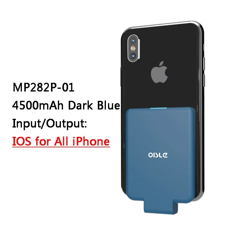 MP282P back clip battery power bank in multiple colours next to a smartphone.