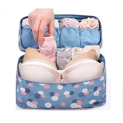 Compact travel underwear organizer 28cm x 14cm x 14.5cm with multiple compartments for lingerie and socks