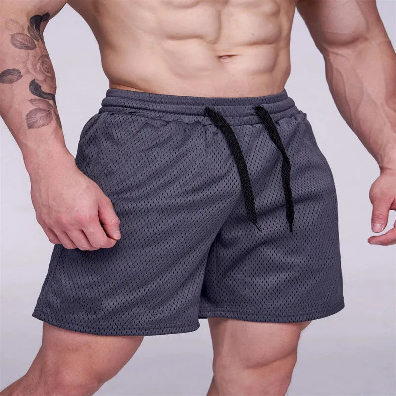 Men's mesh sports shorts with padding, mid waist, available in black, dark grey, light blue, dark blue, sizes M-XXXL