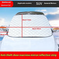 Aluminium foil winter car cover for SUV front windshield with reflective stripes and five magnets