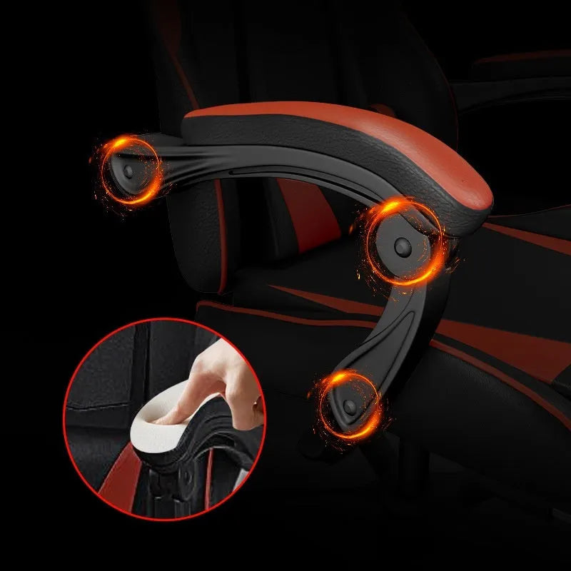 Adjustable reclining massage computer chair with footrest lights in leather for home gaming office use