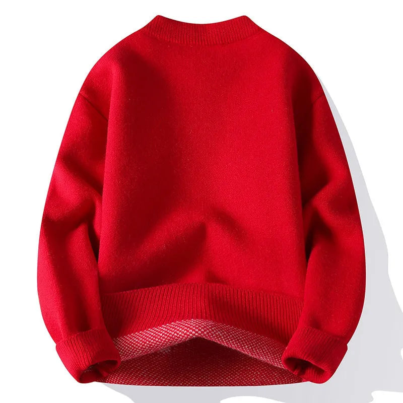 Men's loose fit knitted pullover in rabbit fur blend fabric with ribbed hemline