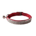 Elastic buckle cat collar in flocking fabric with gang drill detail, shown in multiple colours.