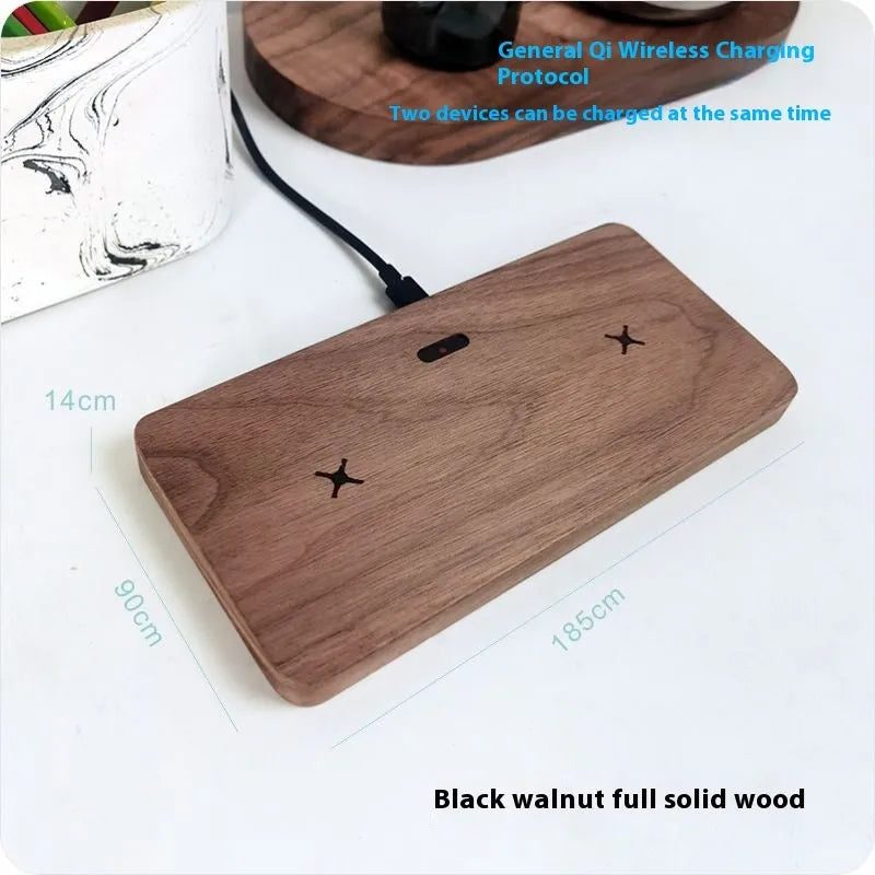 Wooden desktop wireless phone charger in heavy bamboo or black walnut solid wood with 10W output