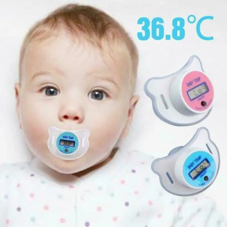 Blue and pink pacifier digital thermometer for baby oral temperature measurement with LCD display