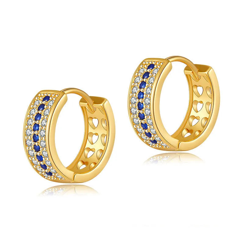 Round geometric women's earrings with gold electroplated finish on copper, colour KE1268