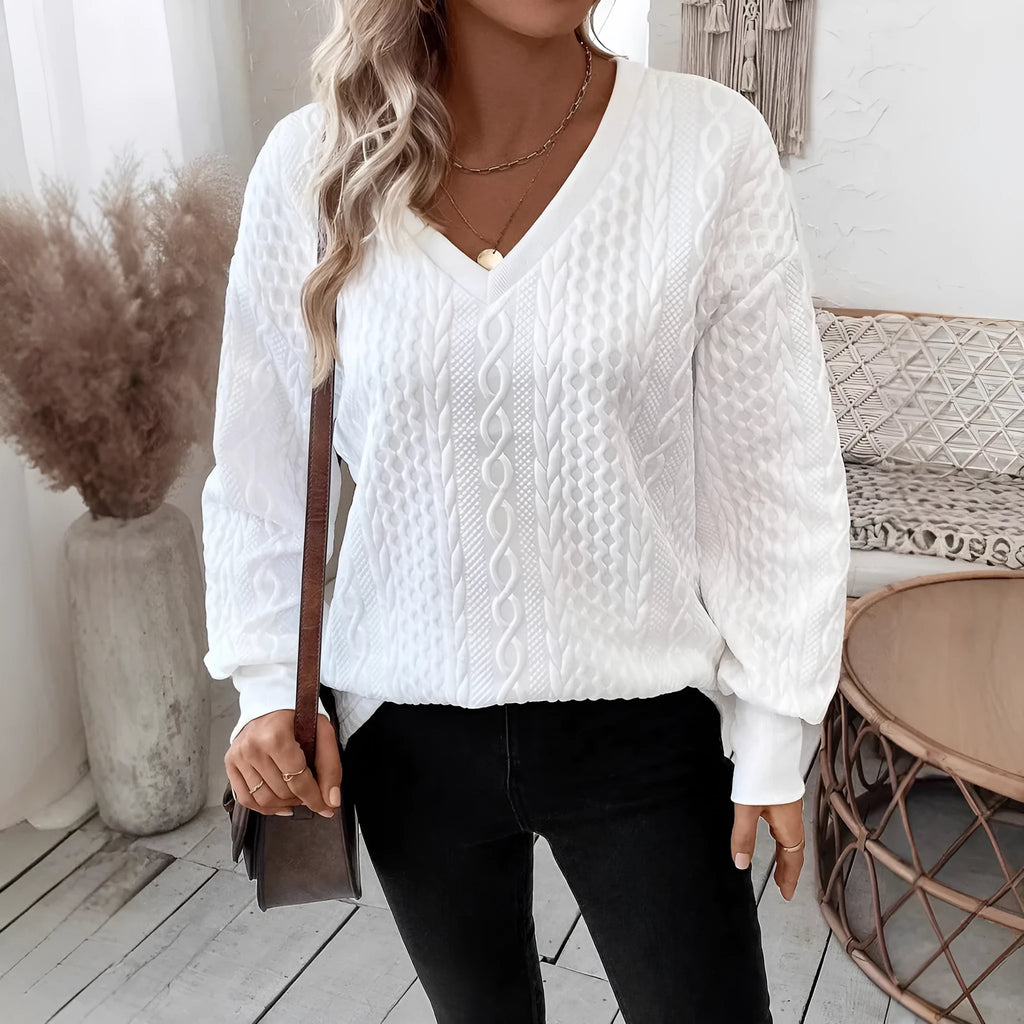 Milky white Japanese Korean casual loose t-shirt with 3D pattern and long sleeves